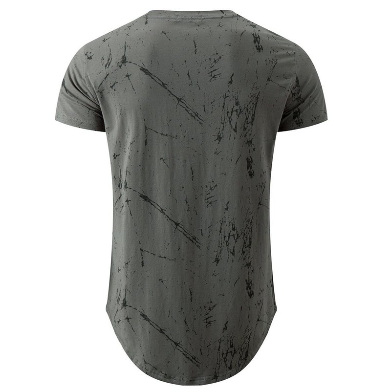 KLIEGOU Mens Hipster Hip Hop Ripped Round Hemline Pattern Print T Shirt 86 Gray2 L - Image 2